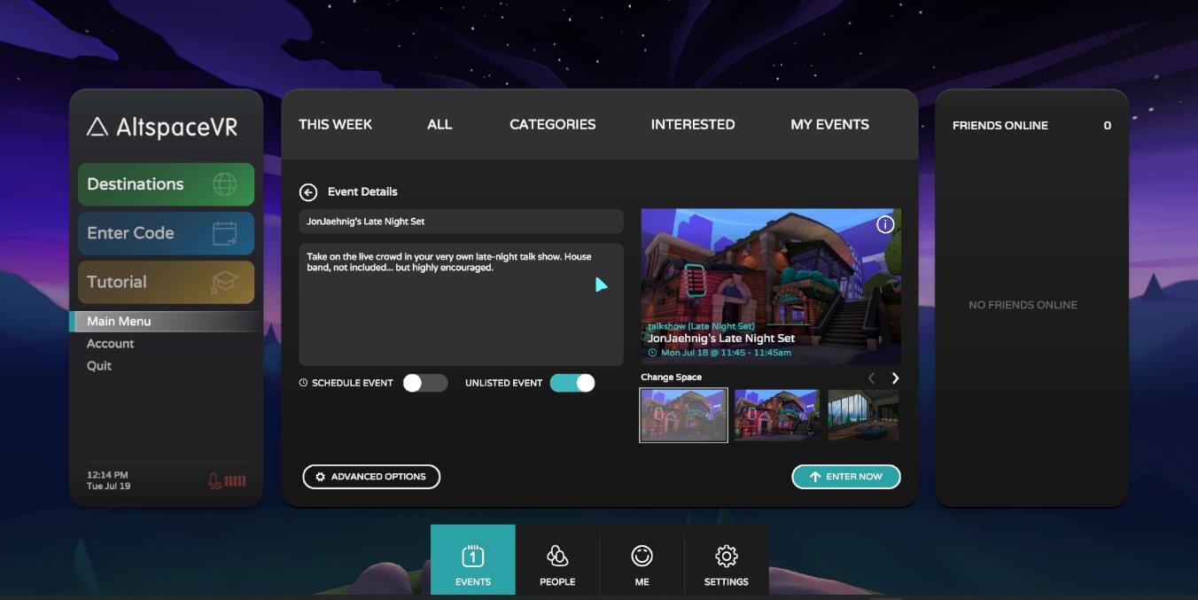 AltspaceVR create event