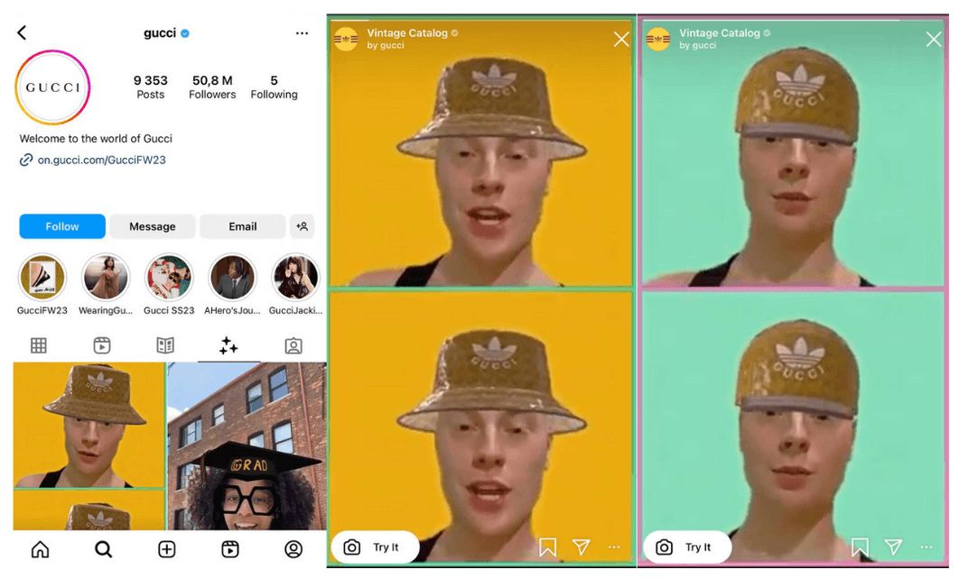 Top 5 E-Commerce AR and VR Trends To Follow in 2023 Gucci AR instagram filter