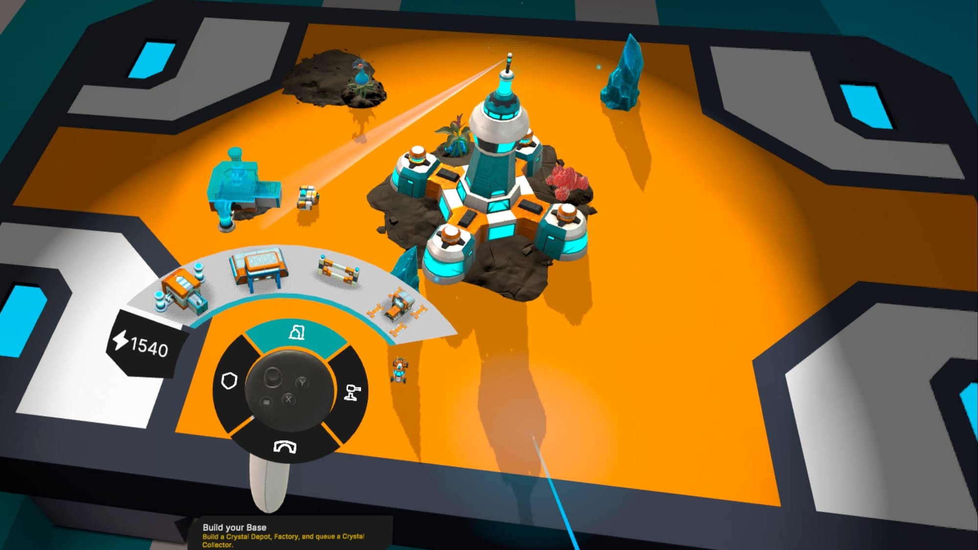 Crystal Commanders screenshot shows a command wheel letting you choose what base part to add.