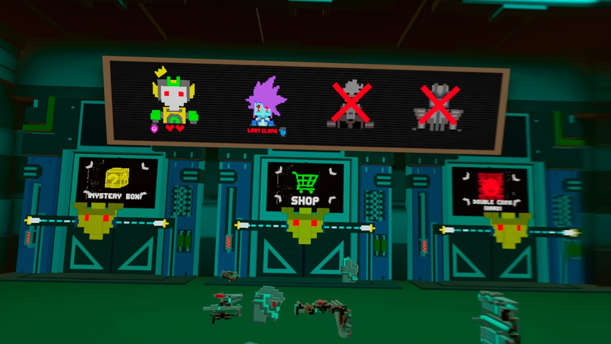 Three locked paths in front of you for a mystery box, shop, or double coins.